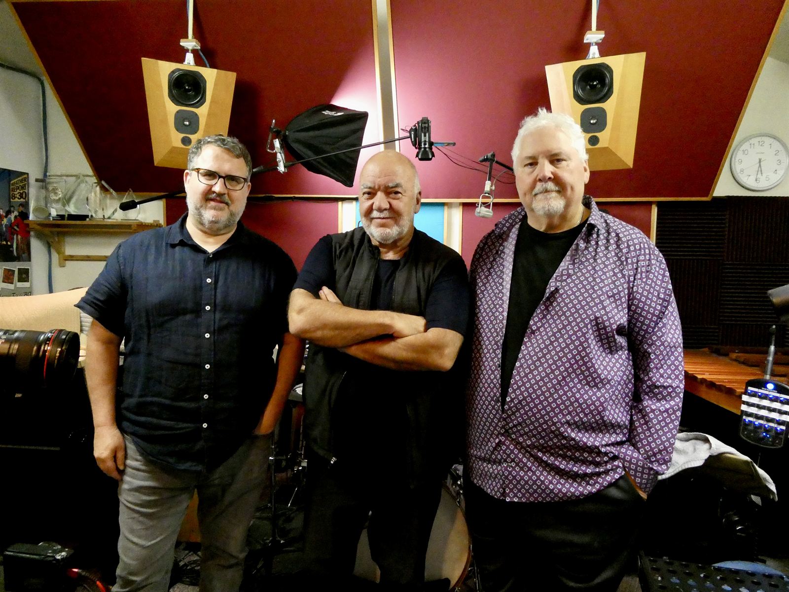 Rob Denty, Peter Erskine, and Paul Westlake in the studio